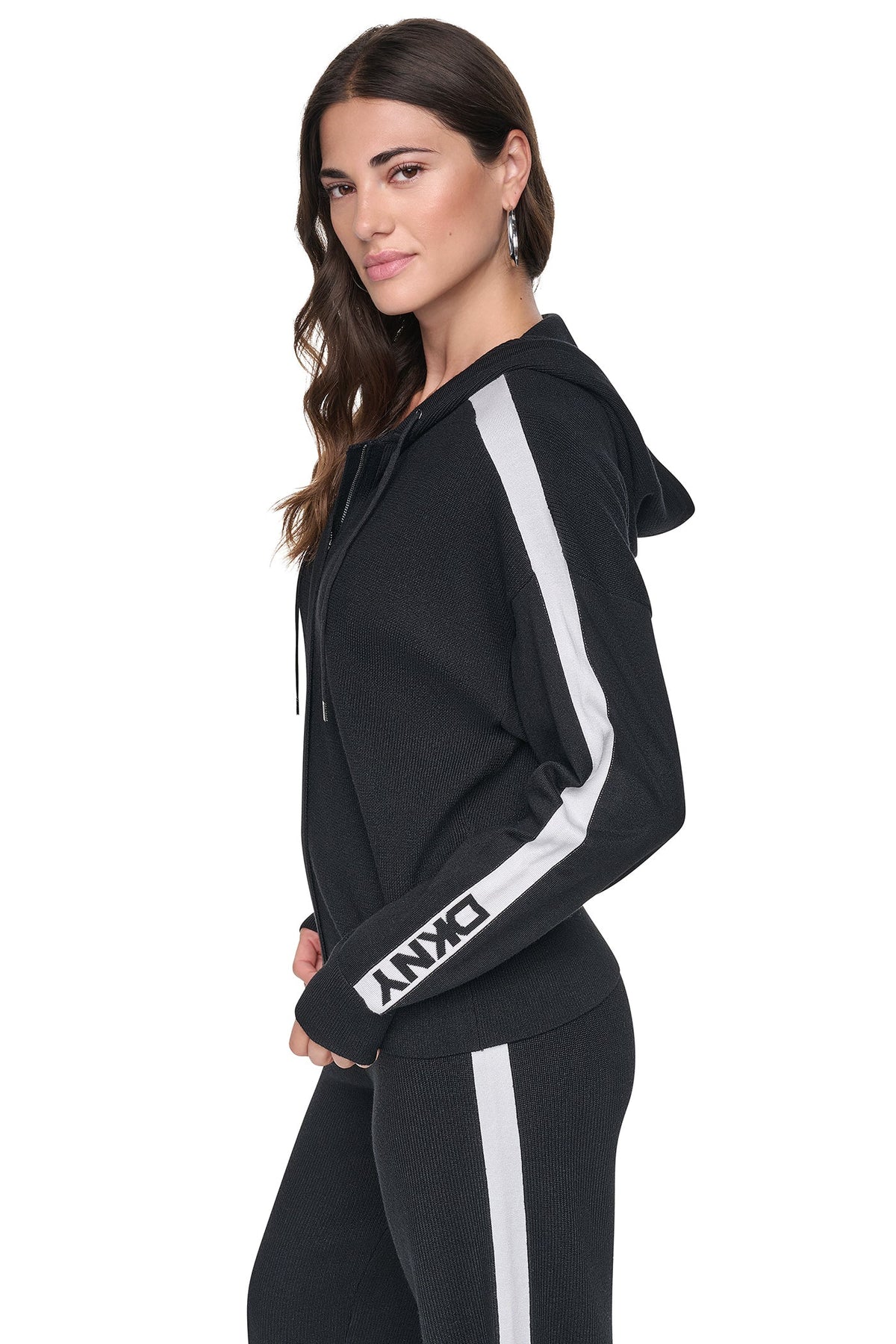 DKNY LOGO STRIPE HOODIE SWEATER