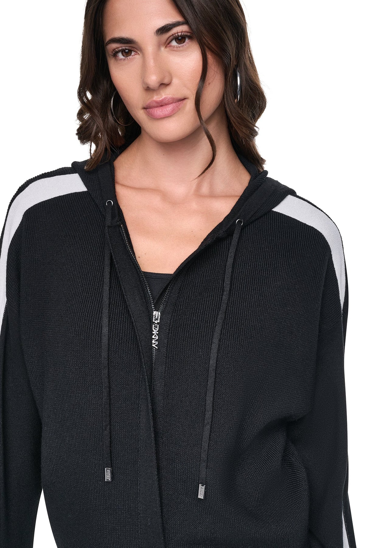 DKNY LOGO STRIPE HOODIE SWEATER