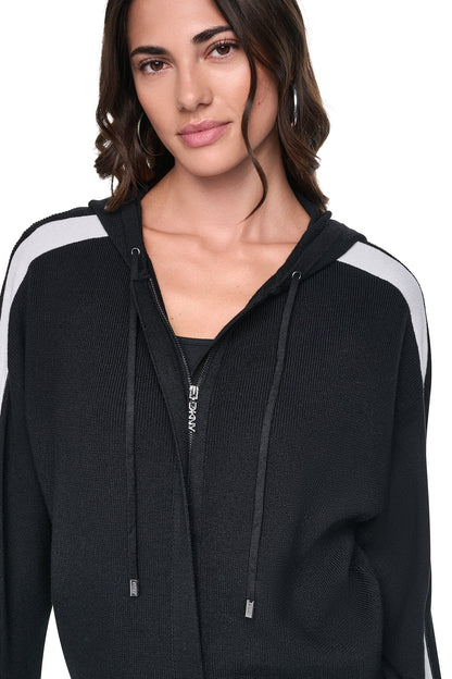 DKNY LOGO STRIPE HOODIE SWEATER
