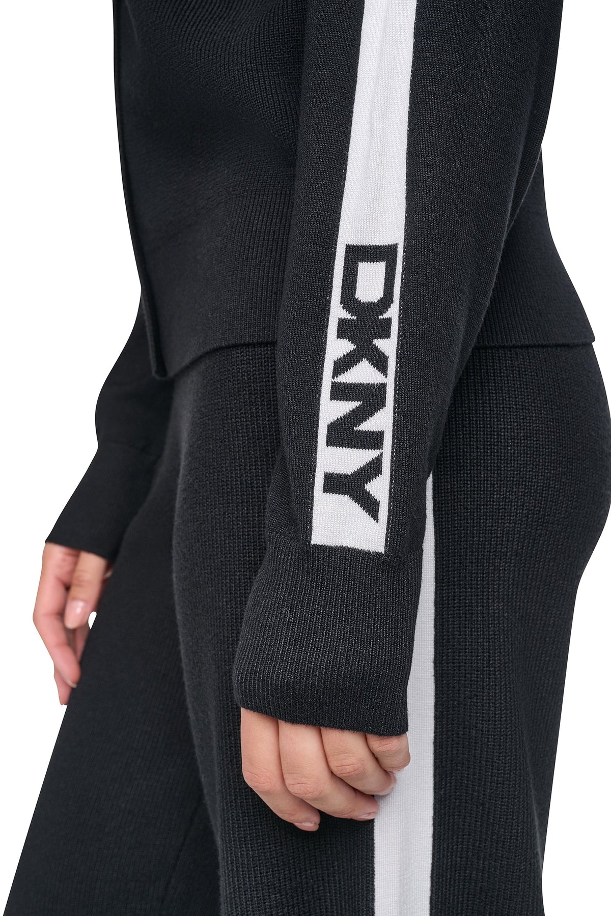 DKNY LOGO STRIPE HOODIE SWEATER