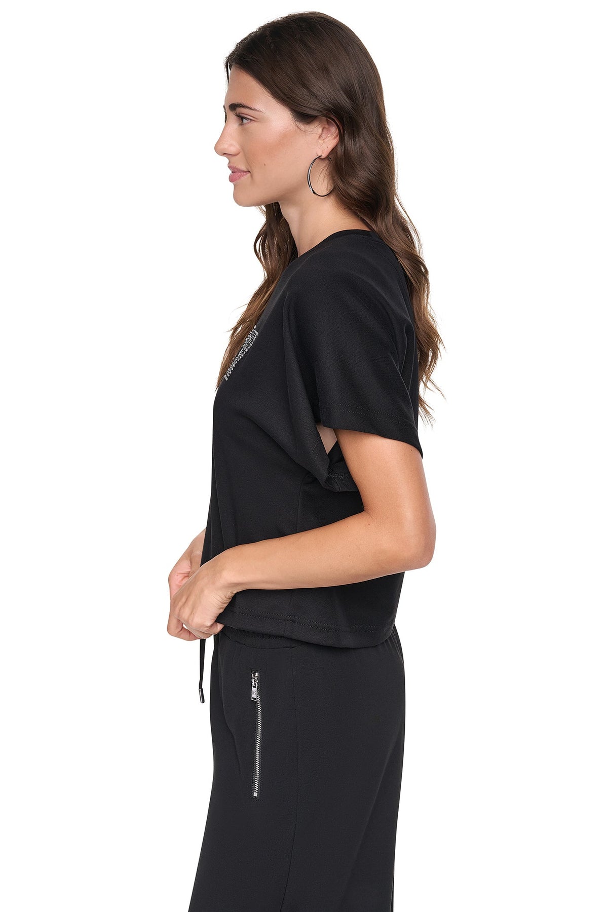 DKNY EMBELLISHED LOGO DOLMAN TEE