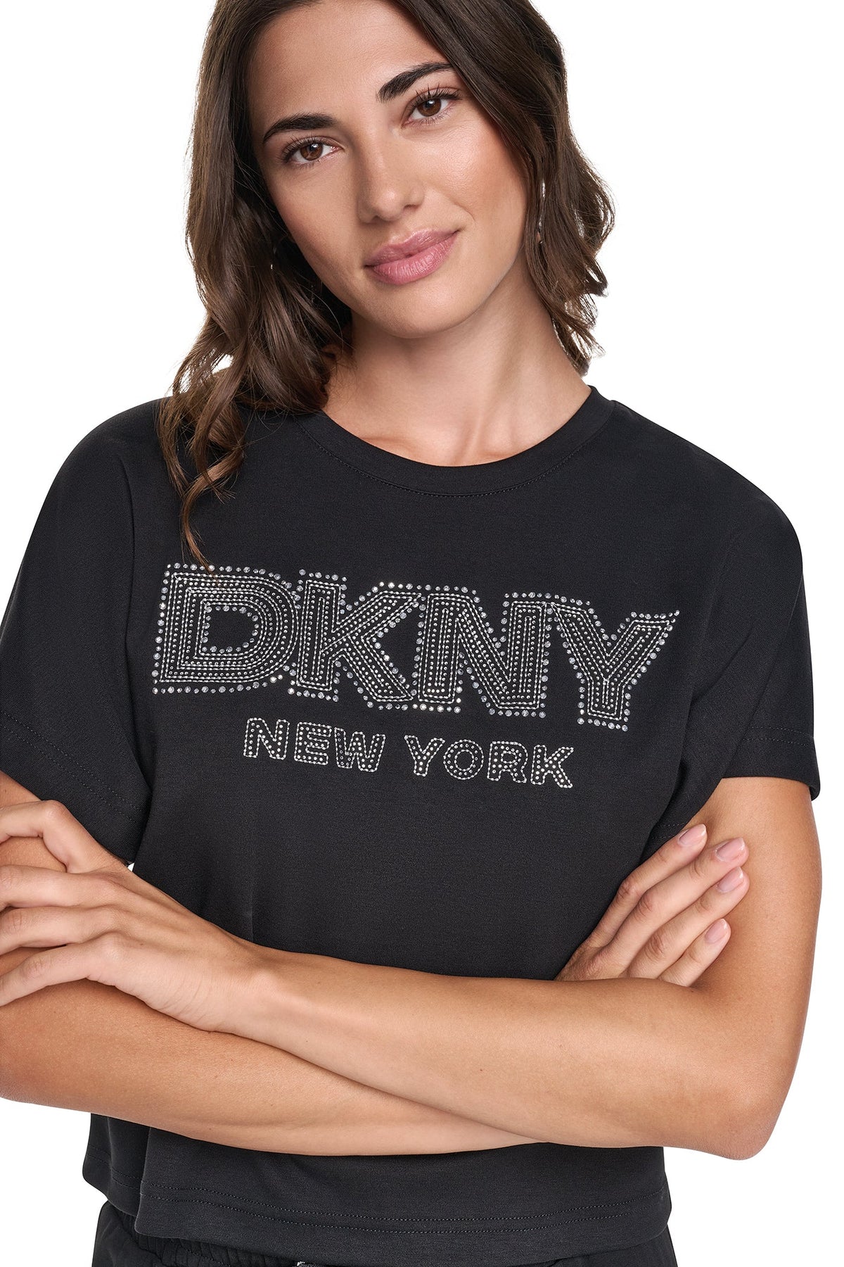 DKNY EMBELLISHED LOGO DOLMAN TEE