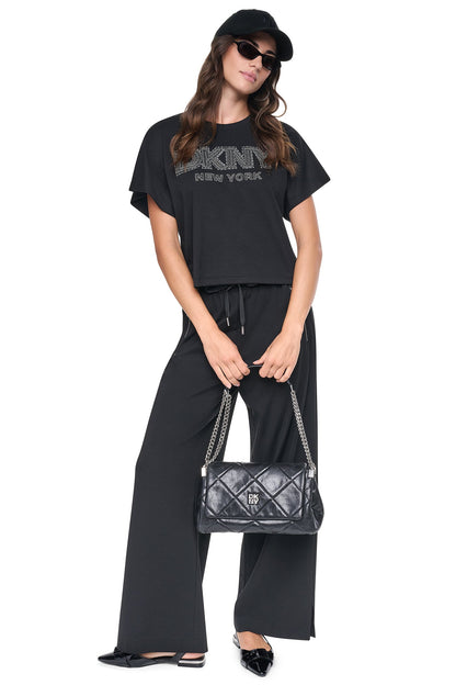 DKNY EMBELLISHED LOGO DOLMAN TEE
