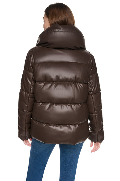 DKNY FAUX LEATHER PUFFER JACKET