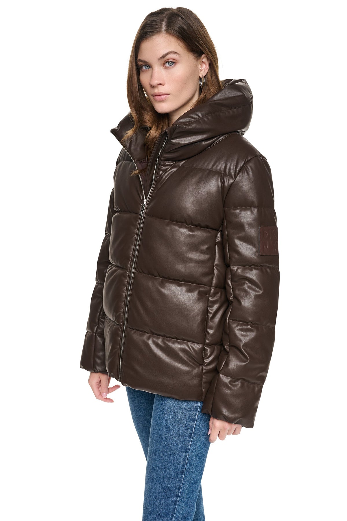 DKNY FAUX LEATHER PUFFER JACKET