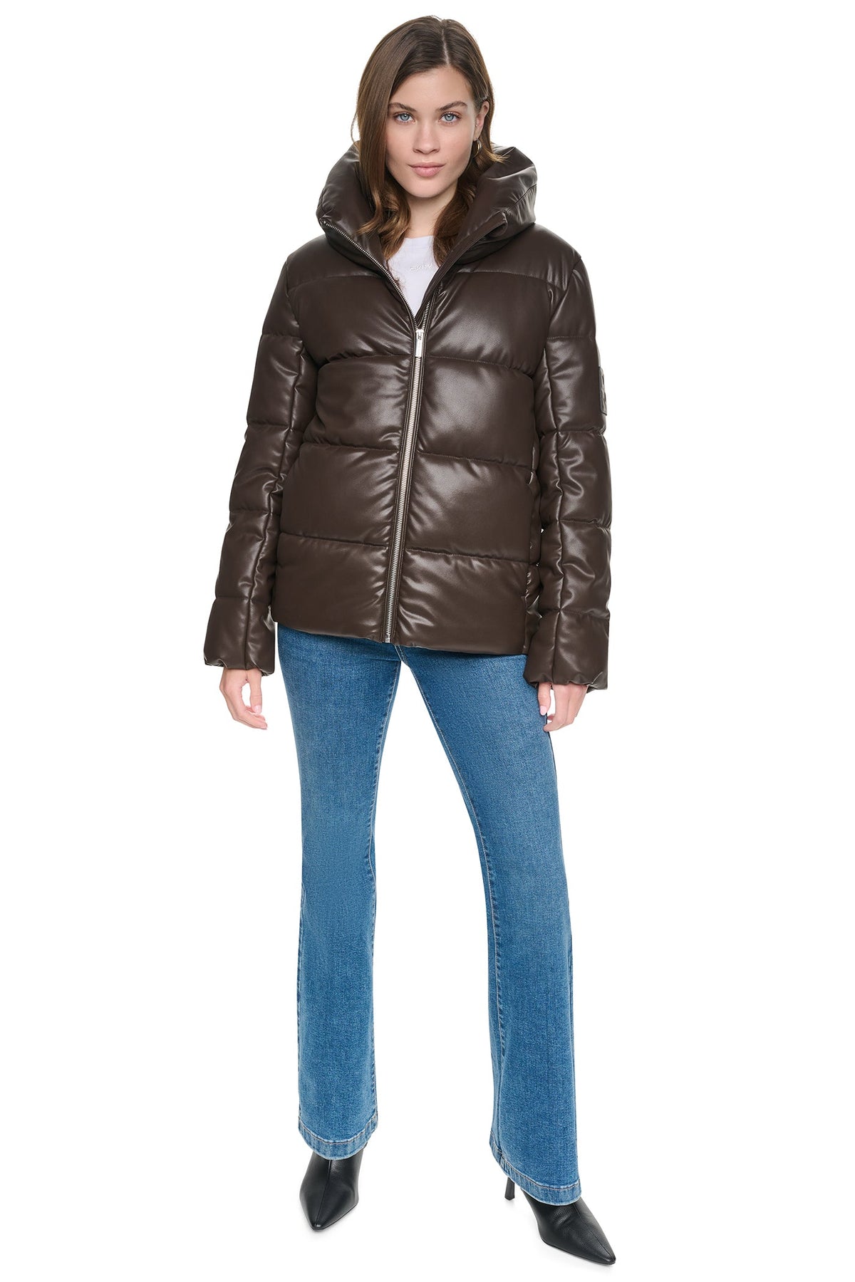 DKNY FAUX LEATHER PUFFER JACKET