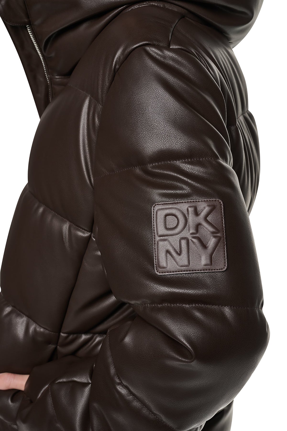 DKNY FAUX LEATHER PUFFER JACKET
