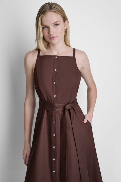 DKNY SLEEVELESS MIDI FIT & FLARE DRESS