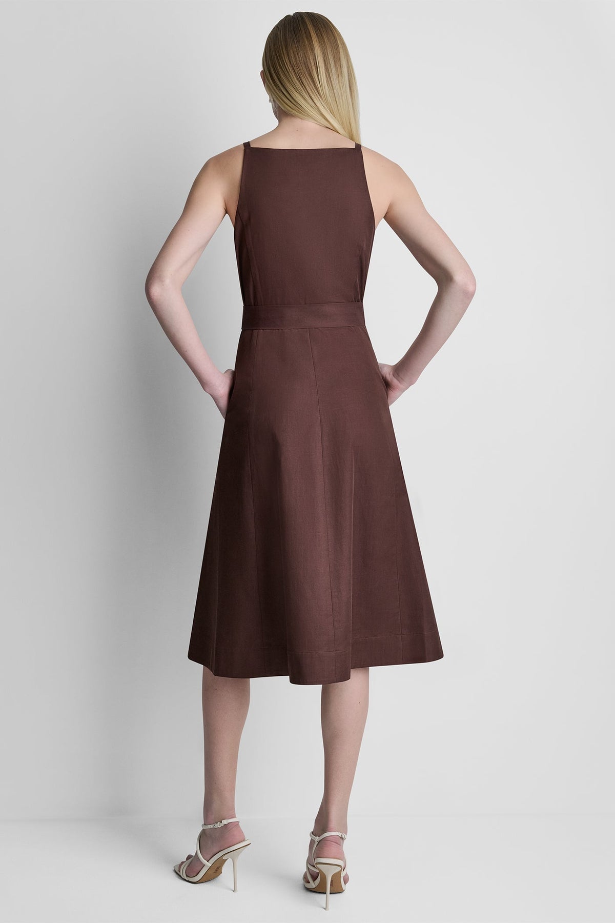 DKNY SLEEVELESS MIDI FIT & FLARE DRESS