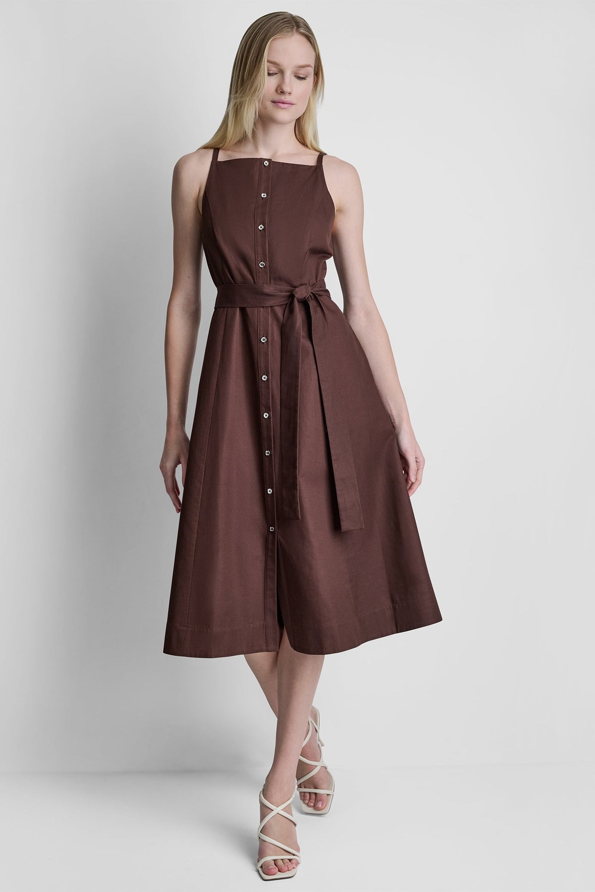 DKNY SLEEVELESS MIDI FIT & FLARE DRESS