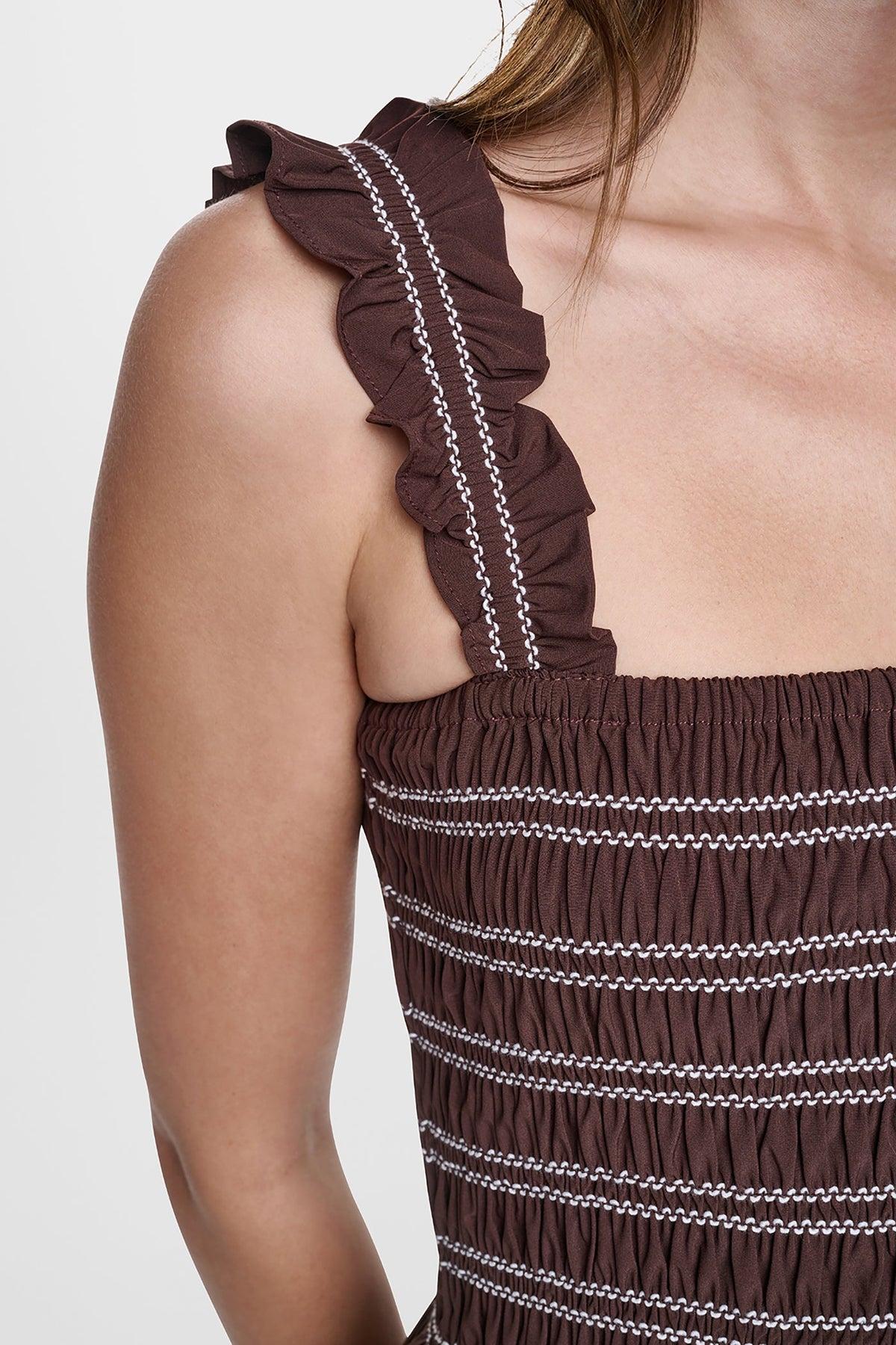 DKNY SLEEVELESS SMOCKED MIDI A-LINE DRESS