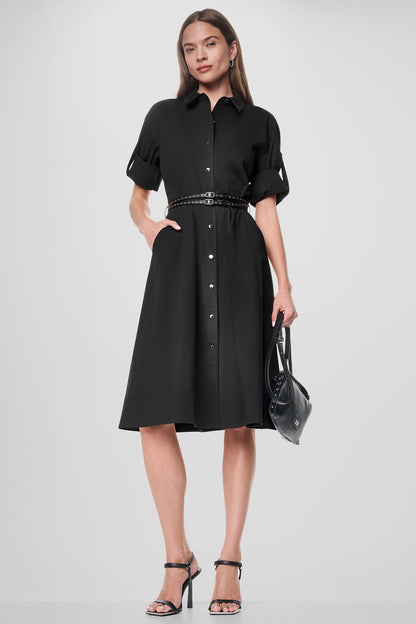DKNY ROLL TAB BELTED POPLIN DRESS