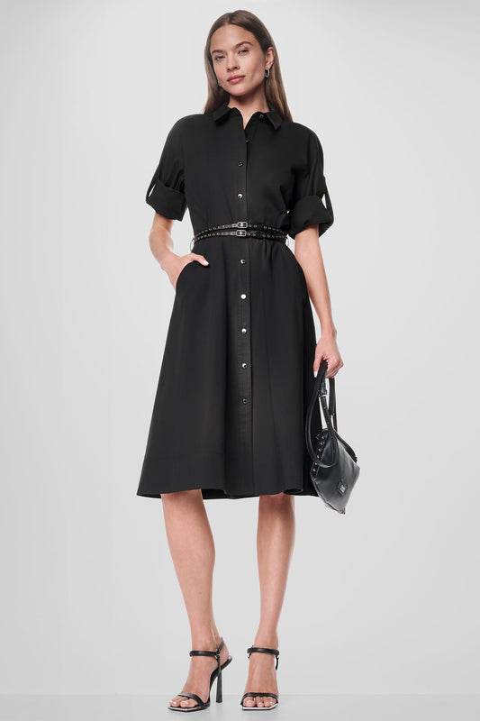 DKNY ROLL TAB BELTED POPLIN DRESS
