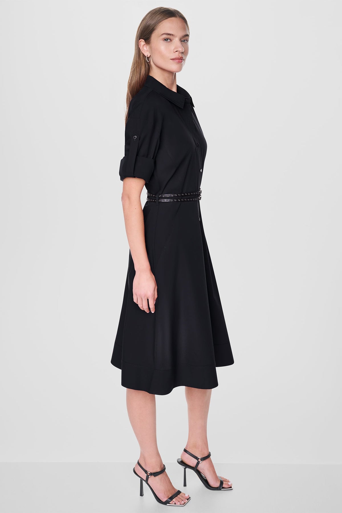 DKNY ROLL TAB BELTED POPLIN DRESS