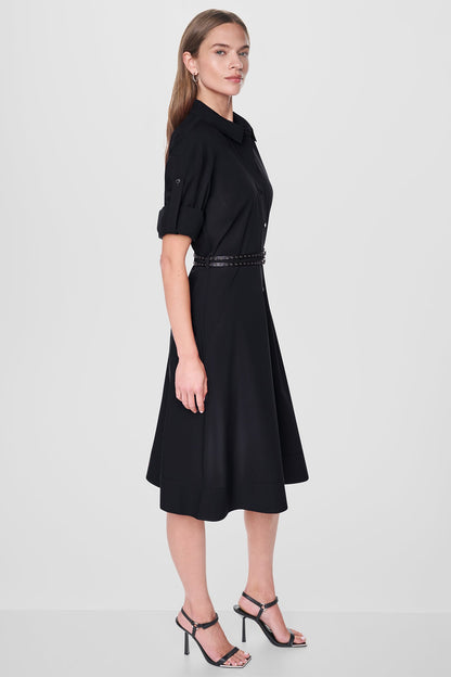 DKNY ROLL TAB BELTED POPLIN DRESS