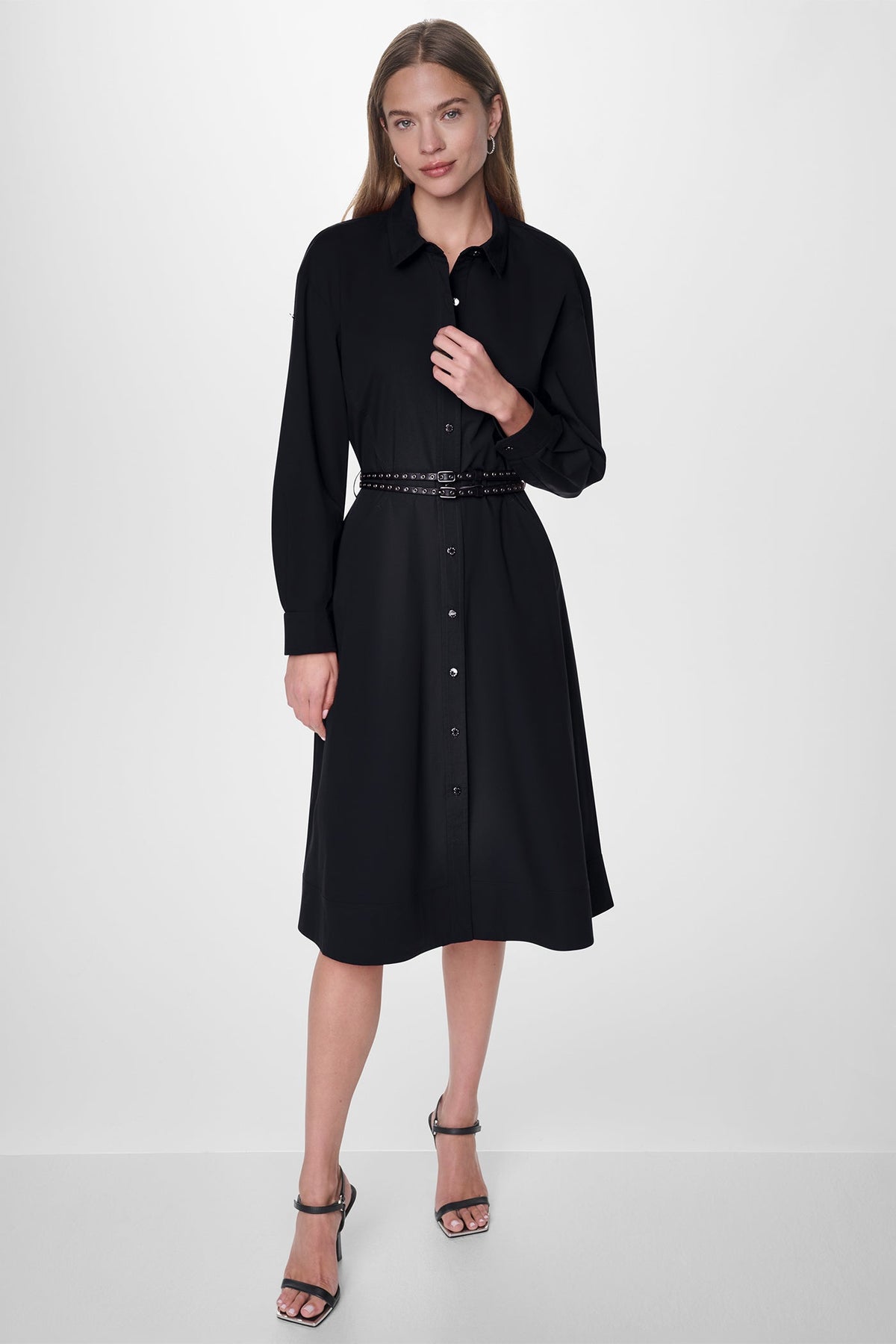 DKNY ROLL TAB BELTED POPLIN DRESS