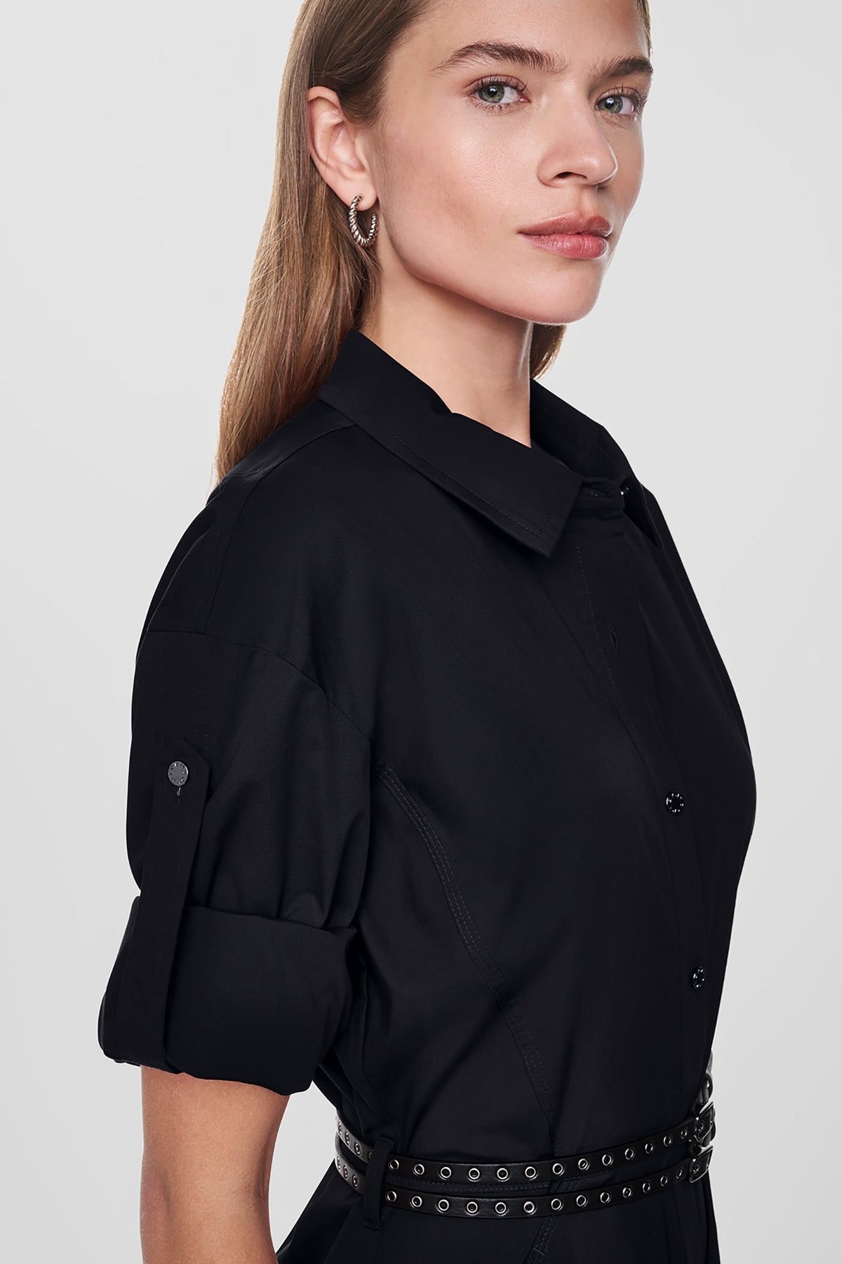 DKNY ROLL TAB BELTED POPLIN DRESS