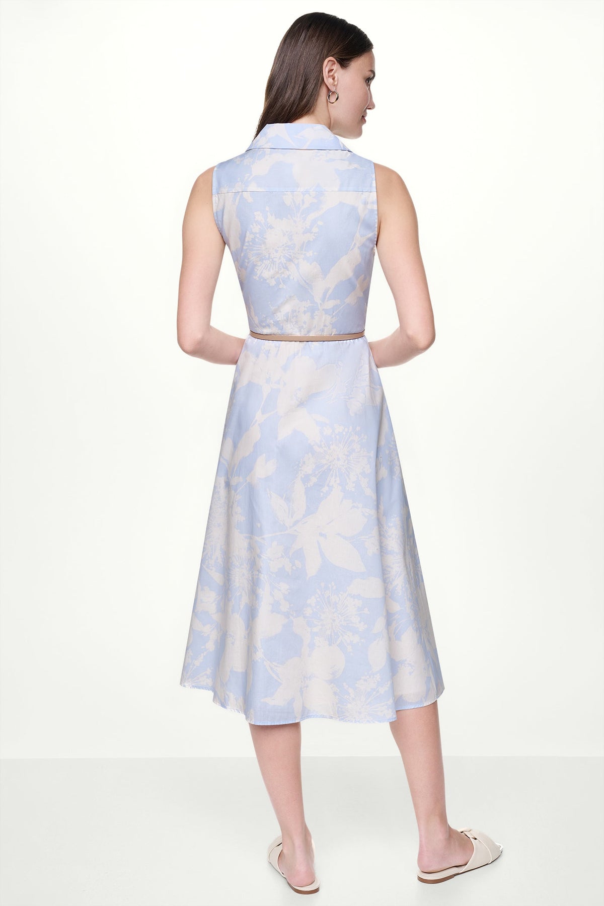 DKNY COTTON SLEEVELESS WRAP-EFFECT MIDI SHIRT DRESS