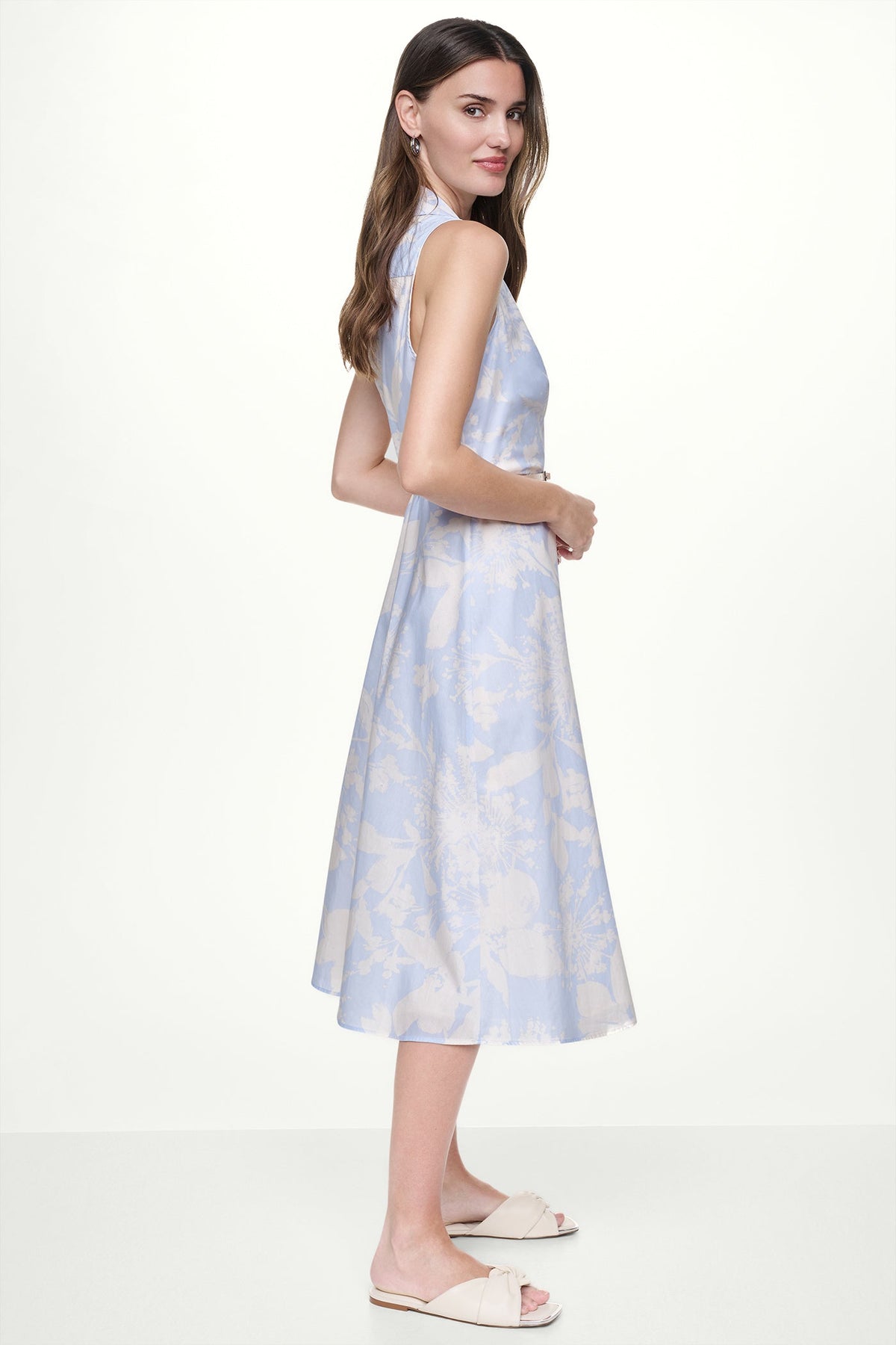 DKNY COTTON SLEEVELESS WRAP-EFFECT MIDI SHIRT DRESS
