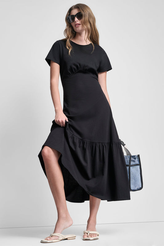 DKNY RUCHED BODICE TIERED MAXI DRESS