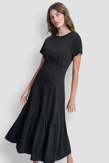 DKNY RUCHED BODICE TIERED MAXI DRESS