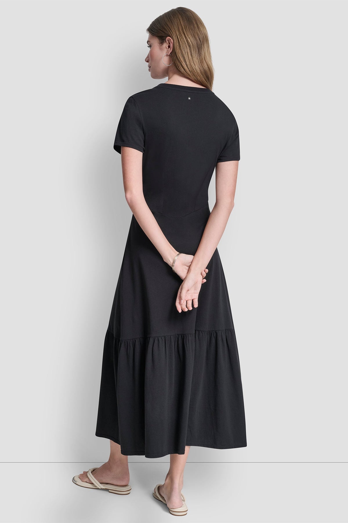 DKNY RUCHED BODICE TIERED MAXI DRESS