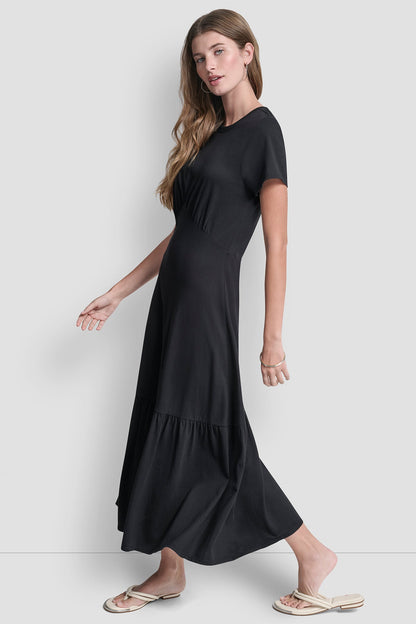 DKNY RUCHED BODICE TIERED MAXI DRESS