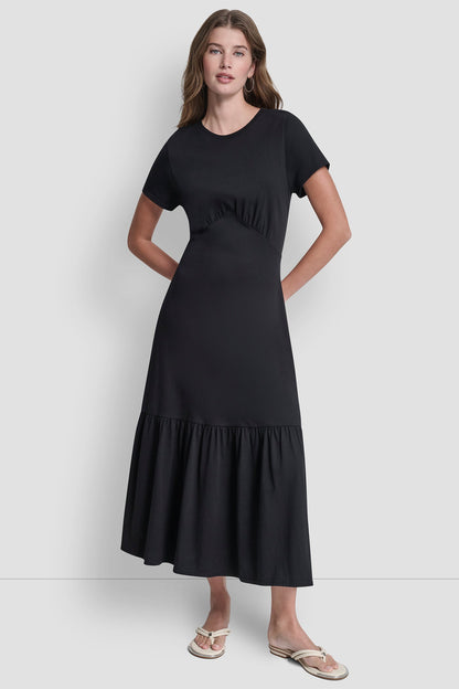 DKNY RUCHED BODICE TIERED MAXI DRESS