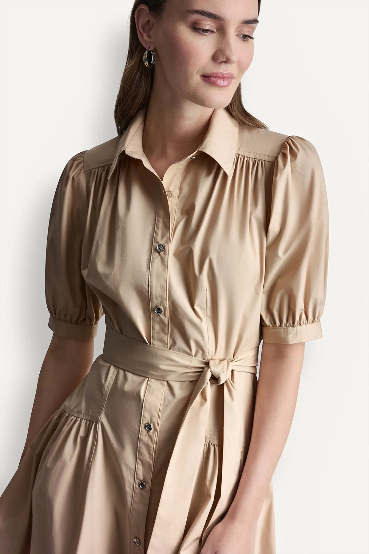 DKNY COTTON-BLEND DROP-WAIST MIDI SHIRT DRESS