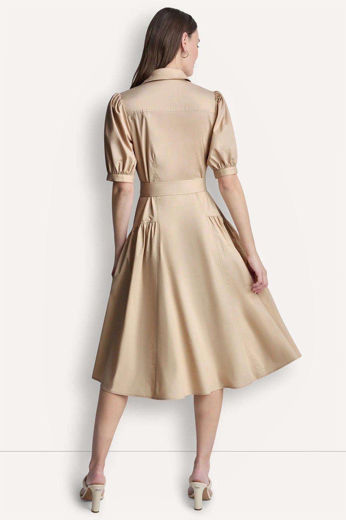 DKNY COTTON-BLEND DROP-WAIST MIDI SHIRT DRESS