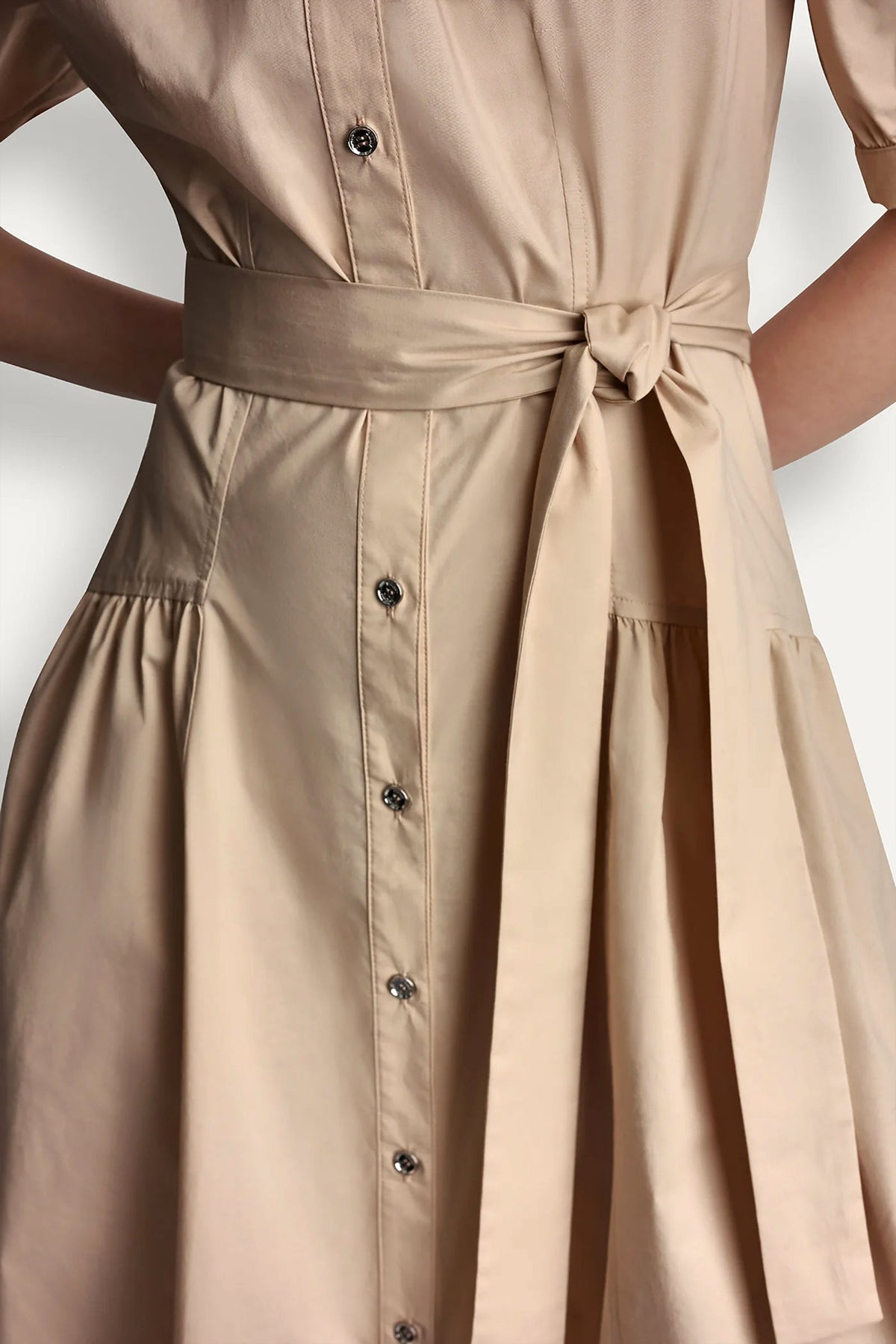 DKNY COTTON-BLEND DROP-WAIST MIDI SHIRT DRESS