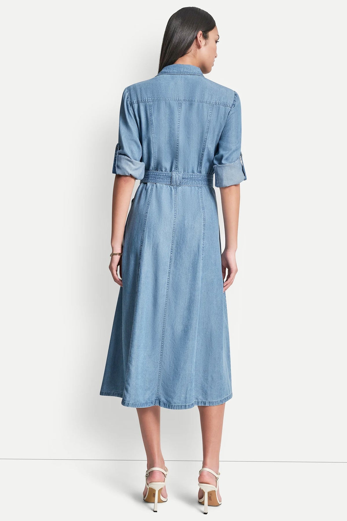 DKNY LONG SLEEVE ROLL TAB TENCEL CARGO DRESS