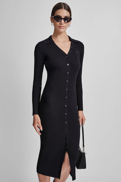DKNY RIB-KNIT MIDI POLO DRESS