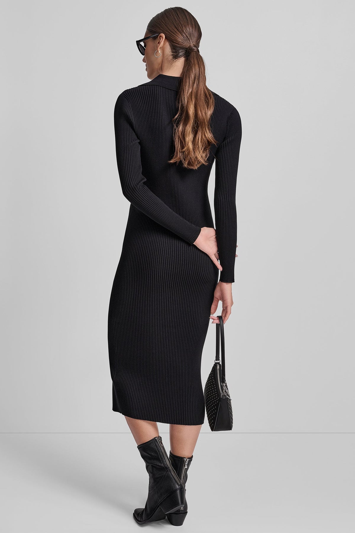 DKNY RIB-KNIT MIDI POLO DRESS