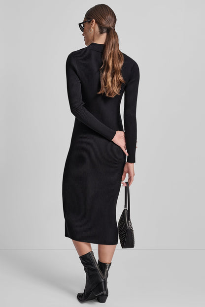 DKNY RIB-KNIT MIDI POLO DRESS