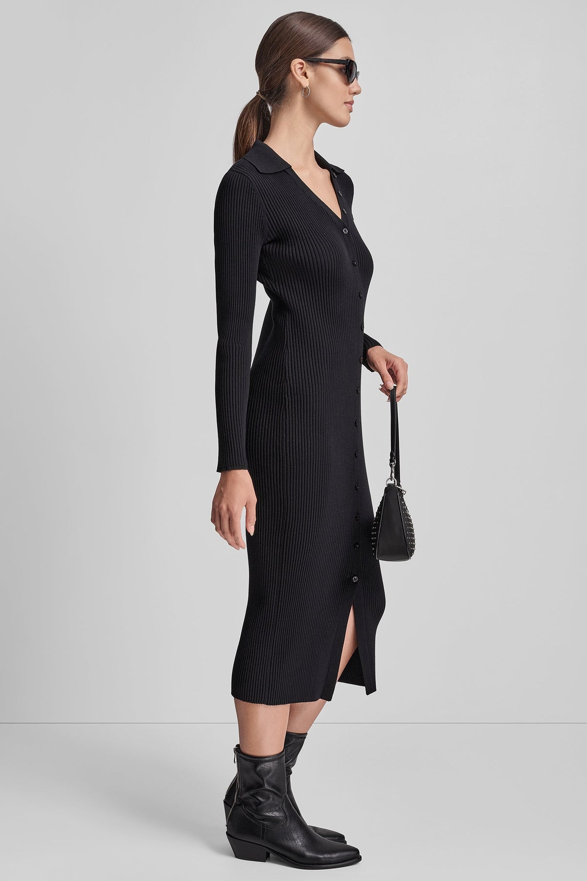 DKNY RIB-KNIT MIDI POLO DRESS