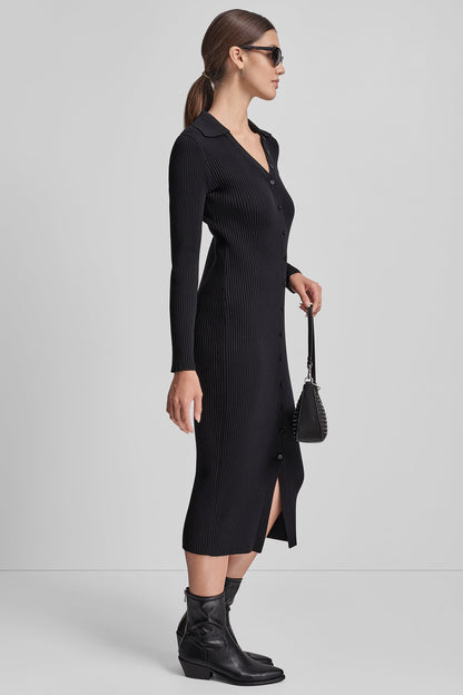 DKNY RIB-KNIT MIDI POLO DRESS