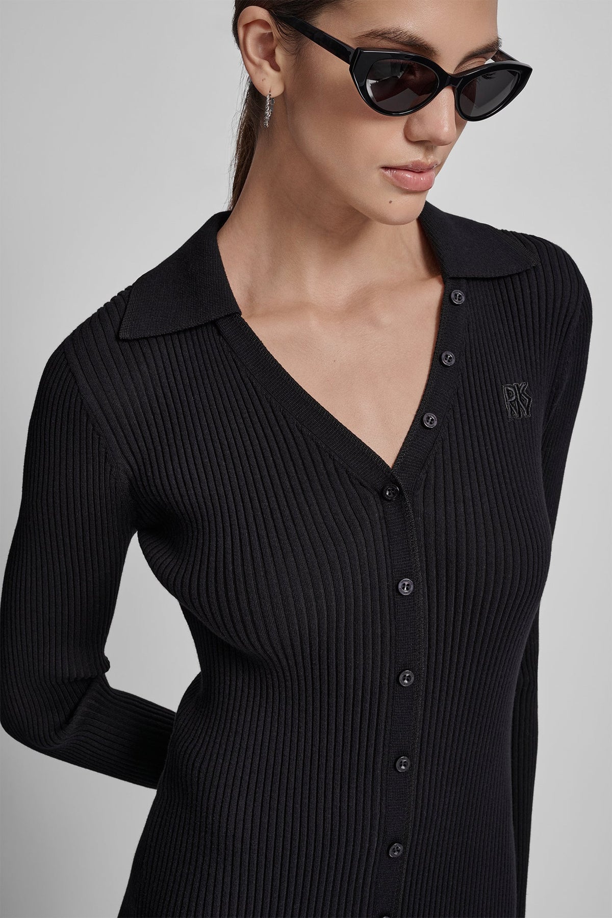 DKNY RIB-KNIT MIDI POLO DRESS