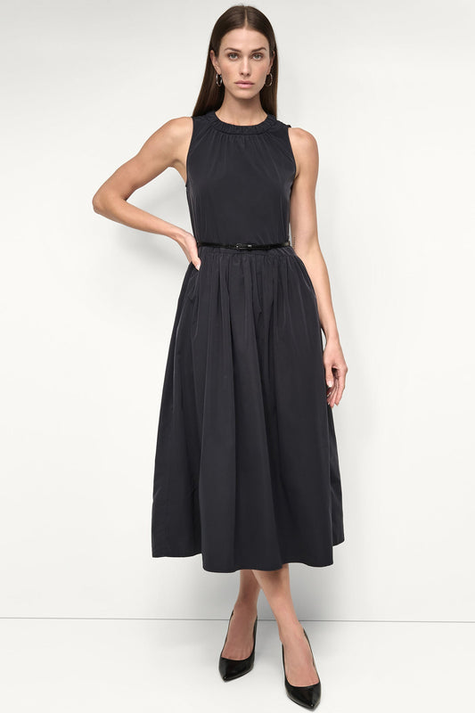 DKNY SLEEVELESS GATHERED MIDI A-LINE DRESS