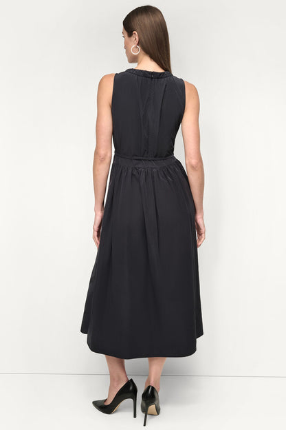 DKNY SLEEVELESS GATHERED MIDI A-LINE DRESS