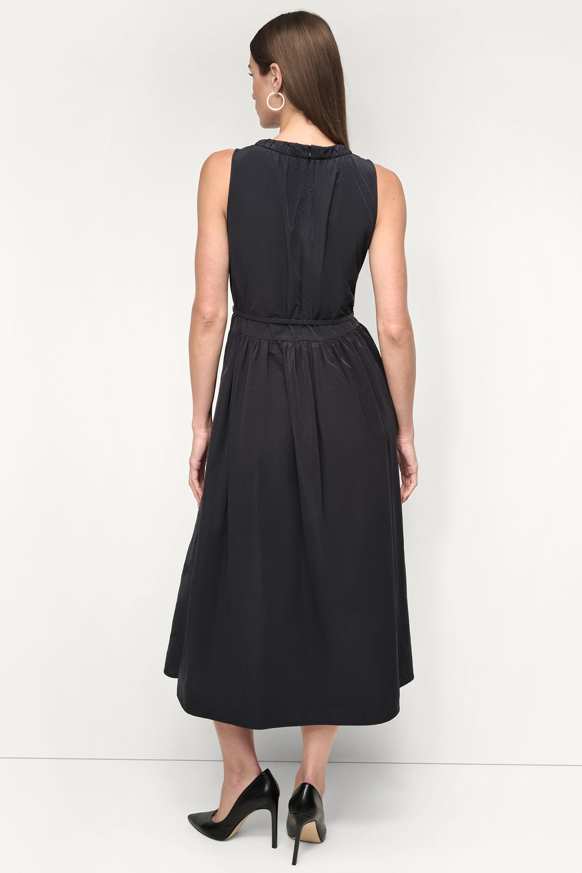 DKNY SLEEVELESS GATHERED MIDI A-LINE DRESS