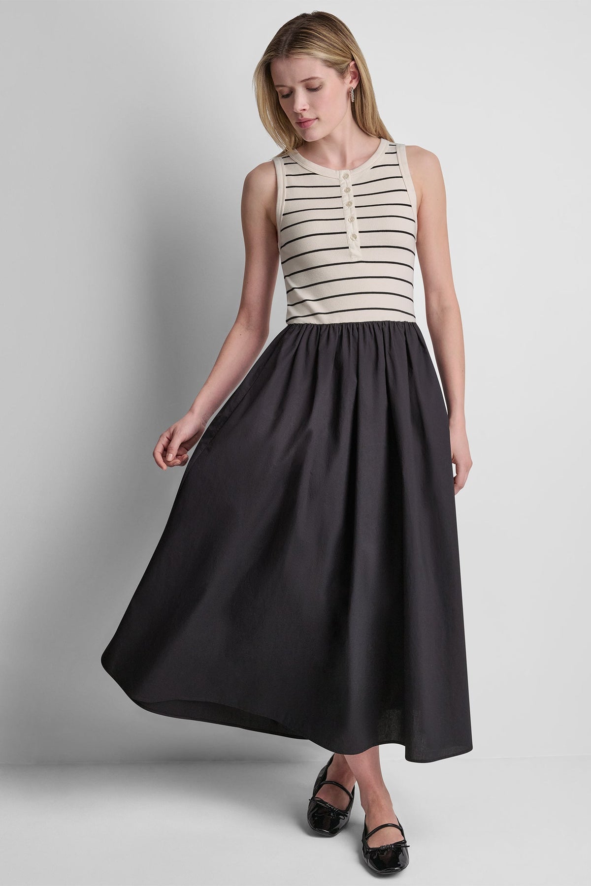 DKNY RIB HENLEY TANK MAXI DRESS
