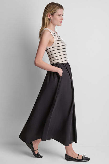 DKNY RIB HENLEY TANK MAXI DRESS