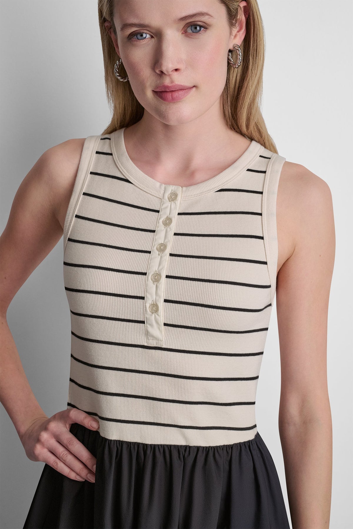 DKNY RIB HENLEY TANK MAXI DRESS