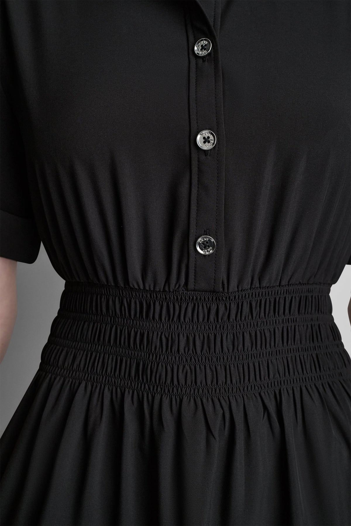 DKNY SMOCKED WAIST MINI SHIRT DRESS