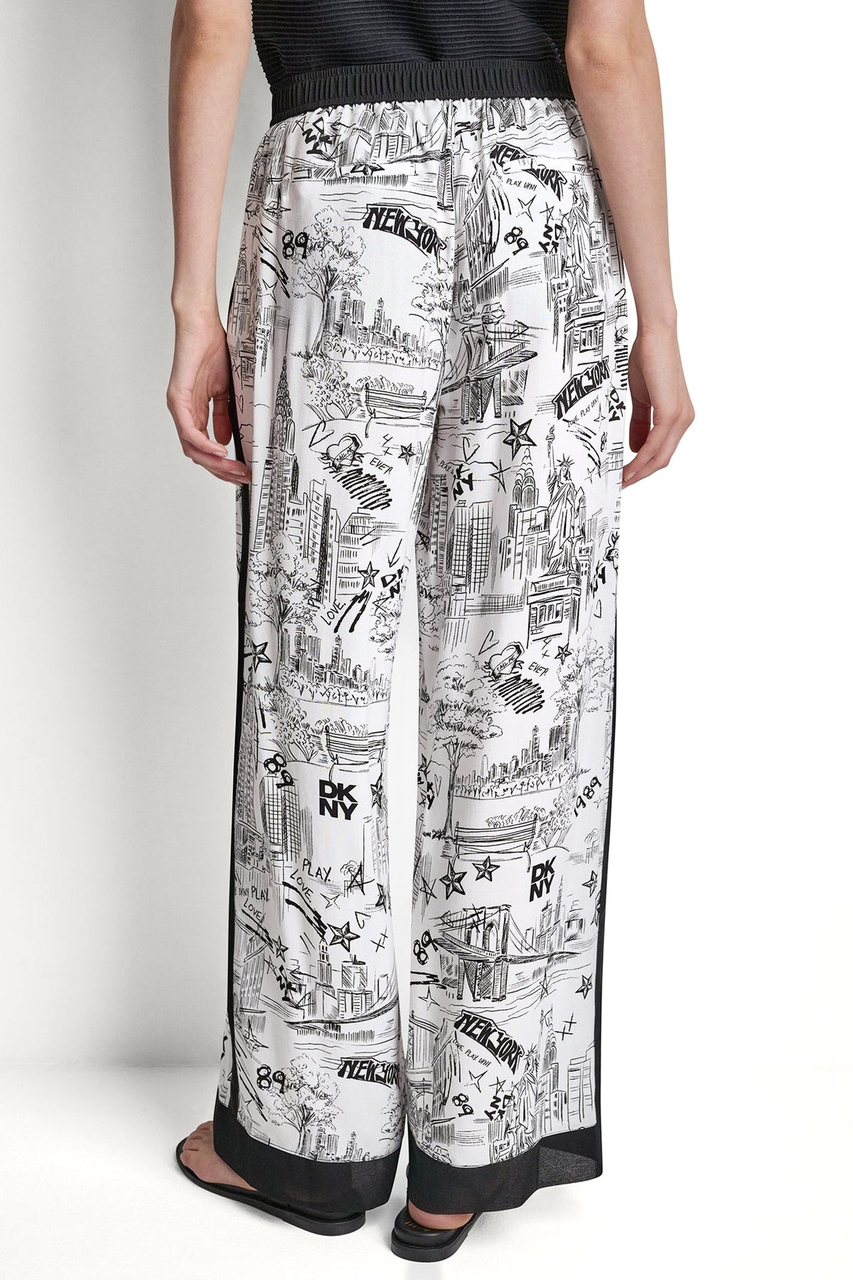 DKNY PRINTED DRAWSTRING WIDE LEG PANT
