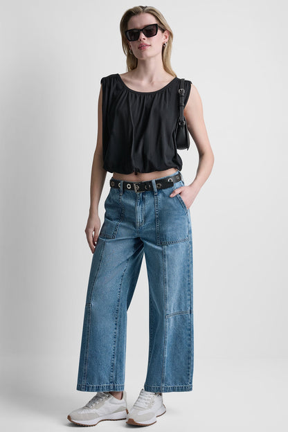 DKNY HIGH-RISE WIDE-LEG UTILITY ANKLE JEAN