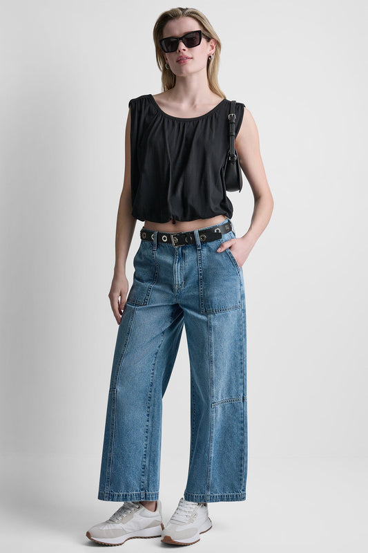DKNY HIGH-RISE WIDE-LEG UTILITY ANKLE JEAN