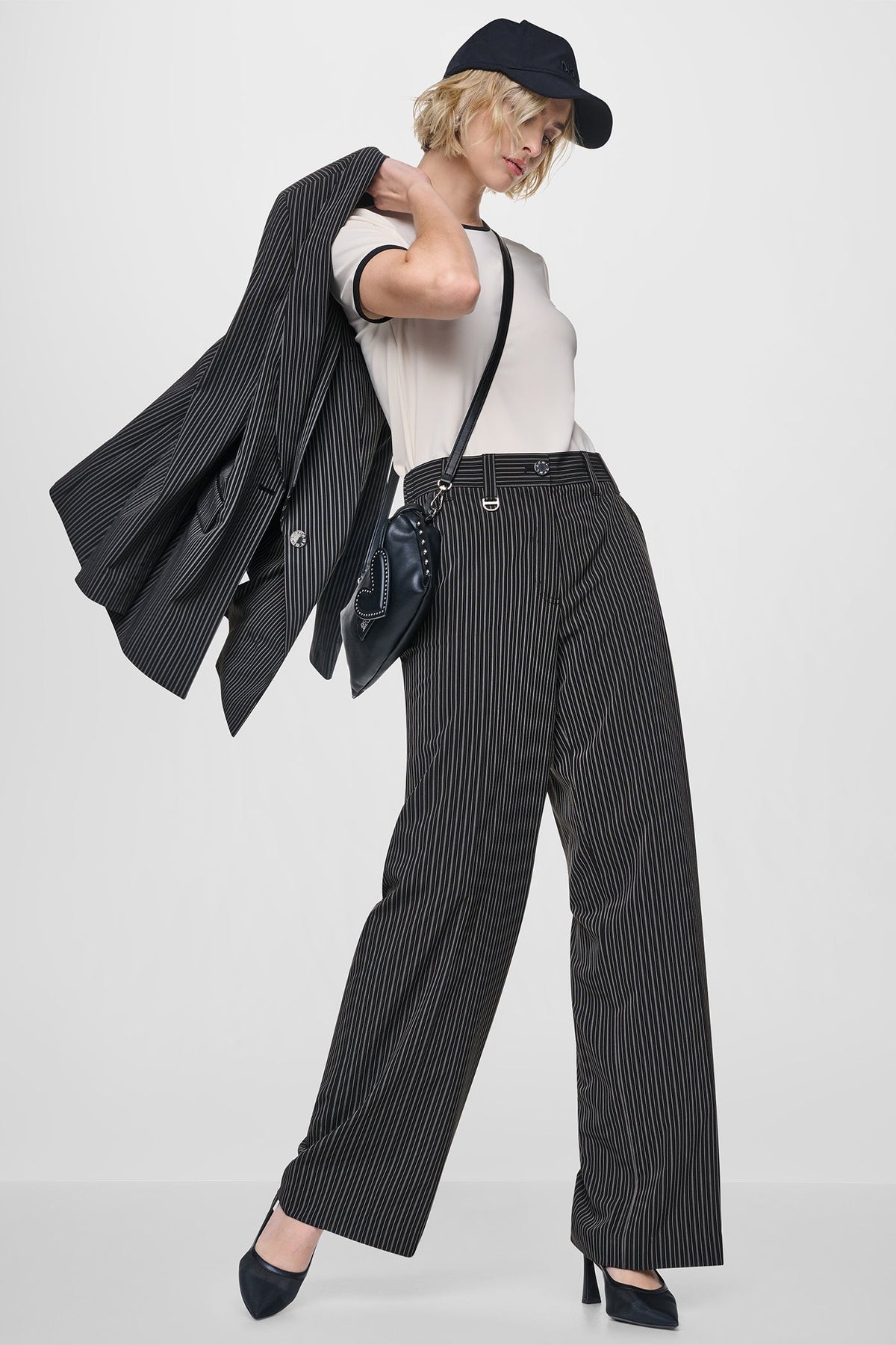 DKNY PINSTRIPE WIDE-LEG COMMUTER PANT