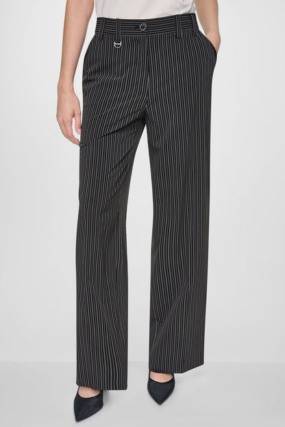 DKNY PINSTRIPE WIDE-LEG COMMUTER PANT